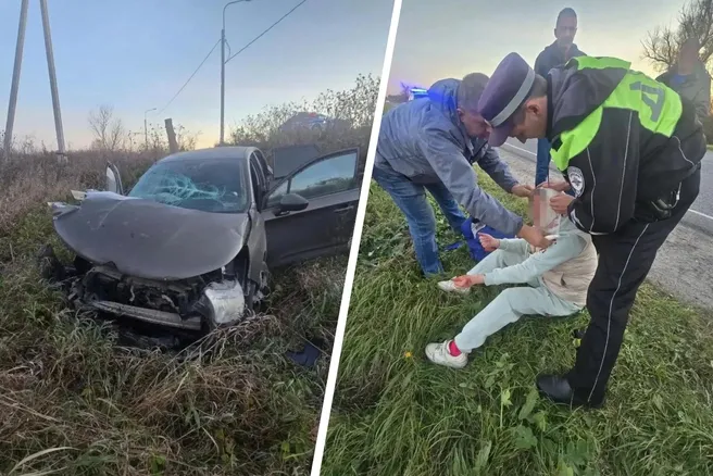 Под Рязанью в кювет опрокинулся Citroen, пассажиру помогали на месте